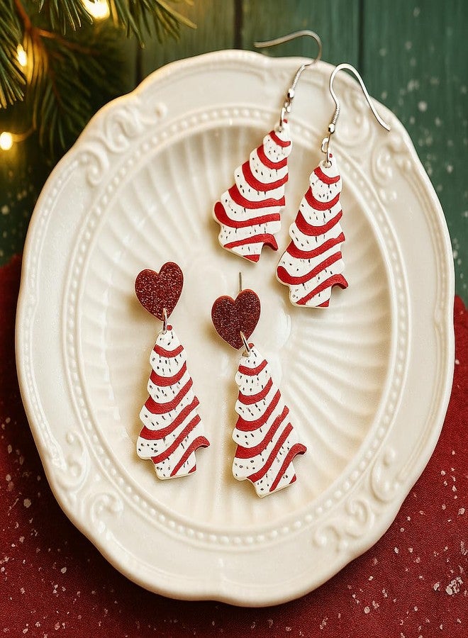 ecozran Christmas Tree Cake Dangle Earrings Red Heart Stud Glittering Christmas for Women Cute Fun Earring Festive Holiday Jewelry Lightweight Earrings (L) - Image 3